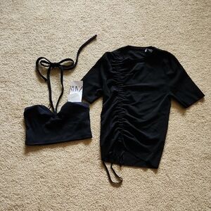 ZARA Black Knitwear BUNDLE Halter Top NWT and Ruched Tee Goth Whimsigoth y2k